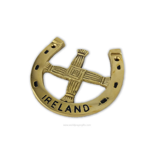Lucky Horseshoe - Irish St. Brigid’s Cross - Solid Brass Wall Plaque - World Prayer Gifts